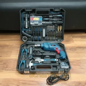 مجموعه ابزار ۱۰۰ عددی باس مدل B-kitblue با دریل ۱۰۰۰ وات چکشی و کیف BMC – ابزار کامل و باکیفیت برای تعمیرات حرفه‌ای